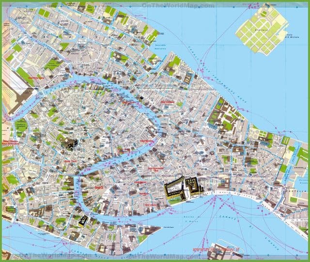 Plattegrond van het centrum van Venetië