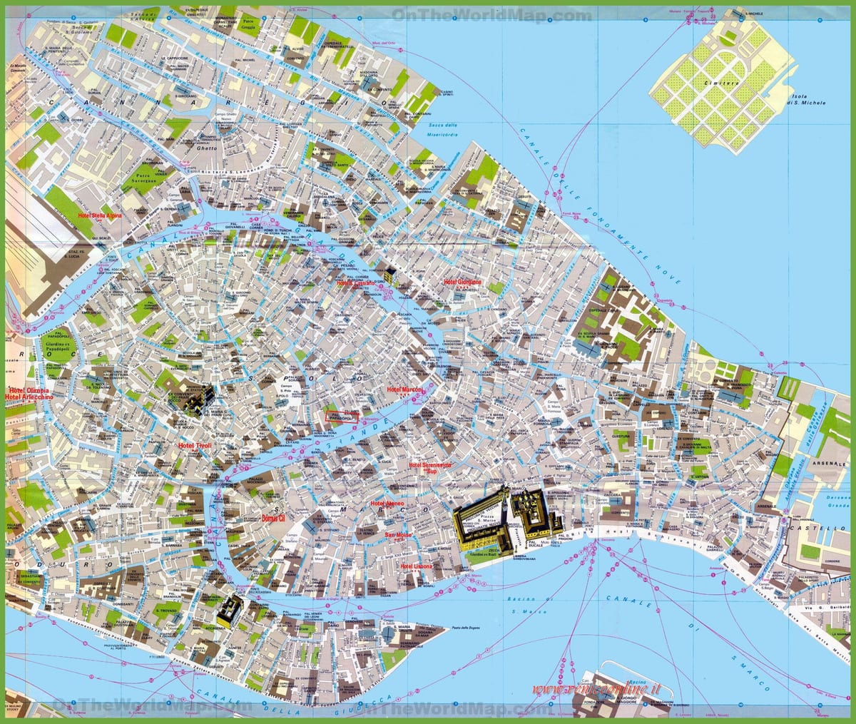 Plattegrond van het centrum van Venetië